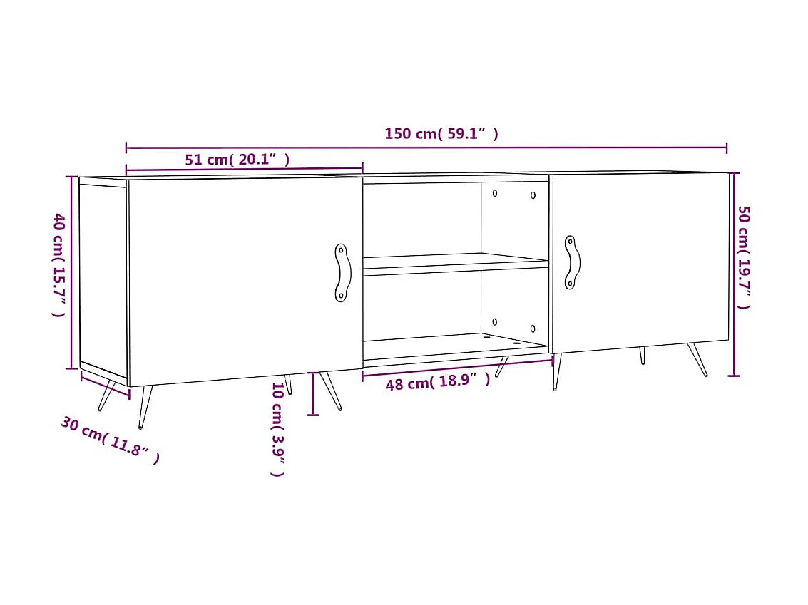 Mobile TV bianco 150x30x50 cm in derivati del legno