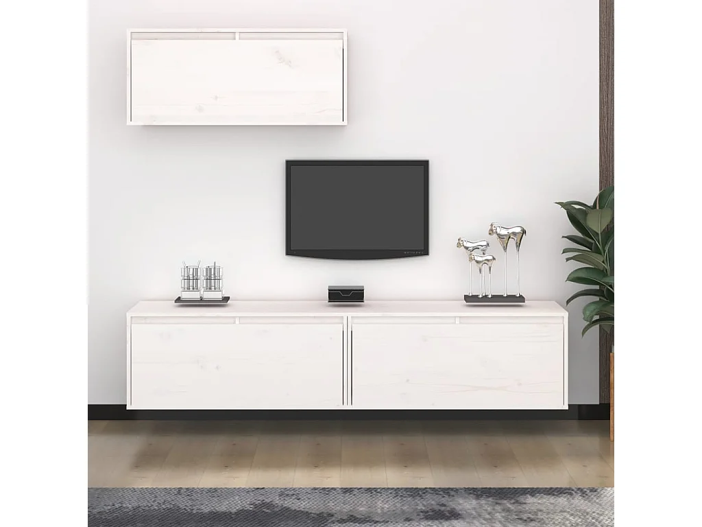 Mueble TV 3 piezas Blanco Madera maciza de pino