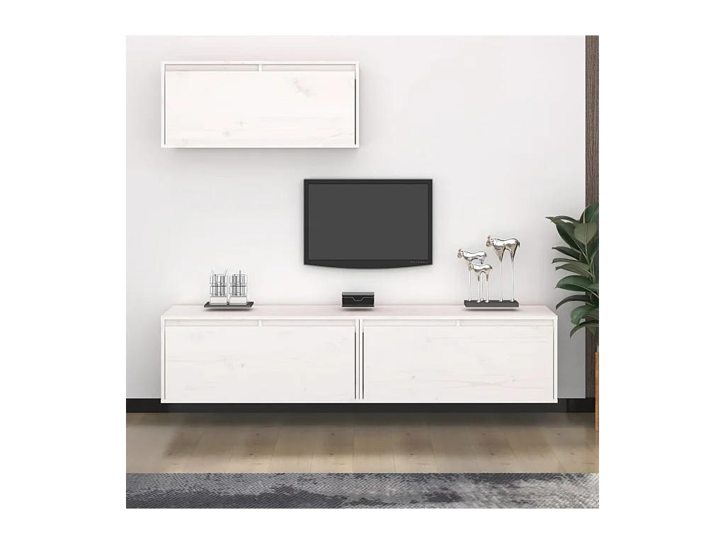 Meubles TV 3 pcs Blanc Bois massif de pin