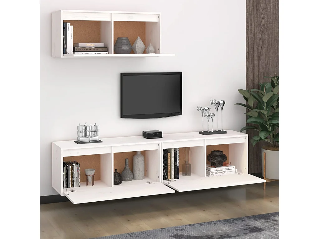 TV-meubel 3 stuks Wit Massief grenenhout