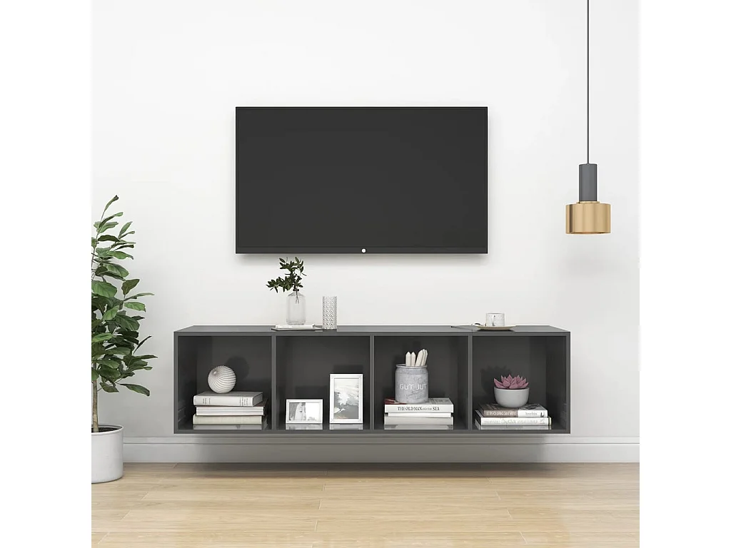 Mobile TV da parete Grigio lucido 37x37x142,5 cm Truciolare