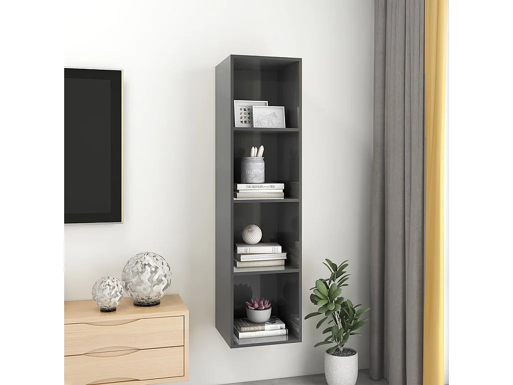 Mobile TV da parete Grigio lucido 37x37x142,5 cm Truciolare