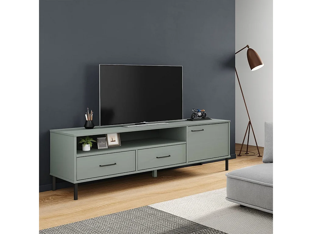 Mobile TV con gambe in metallo grigio Legno di pino massiccio OSLO