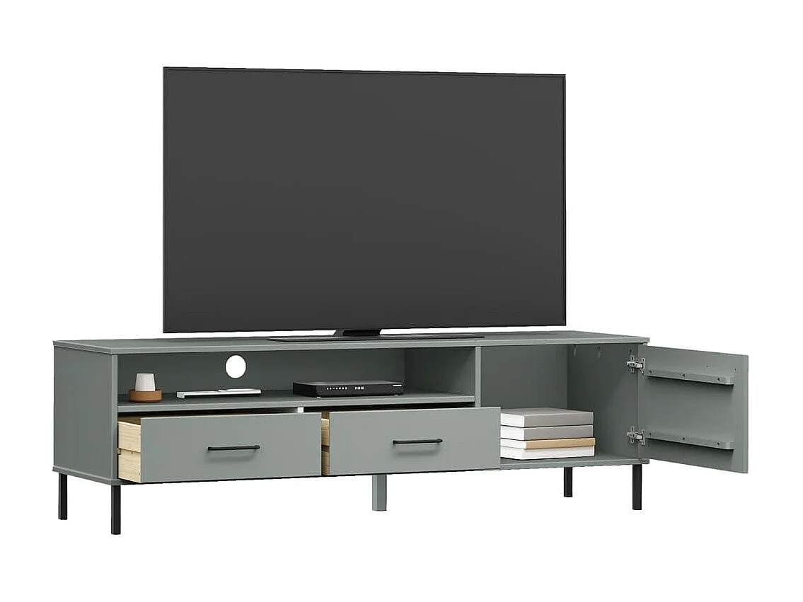 Mobile TV con gambe in metallo grigio Legno di pino massiccio OSLO