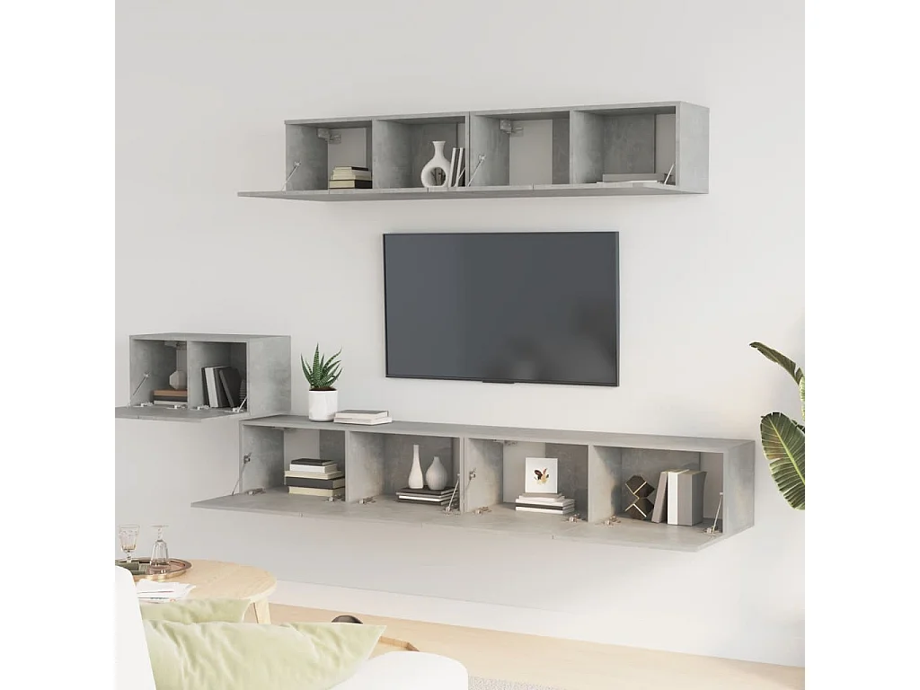 Juego de muebles para TV 5 piezas Gris cemento Madera contrachapada