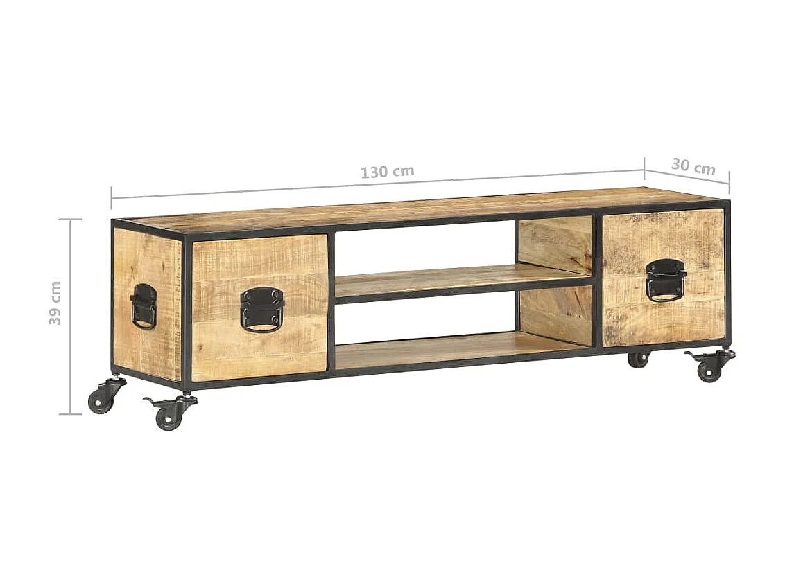 Meuble TV 130x30x39 cm Bois massif de manguier