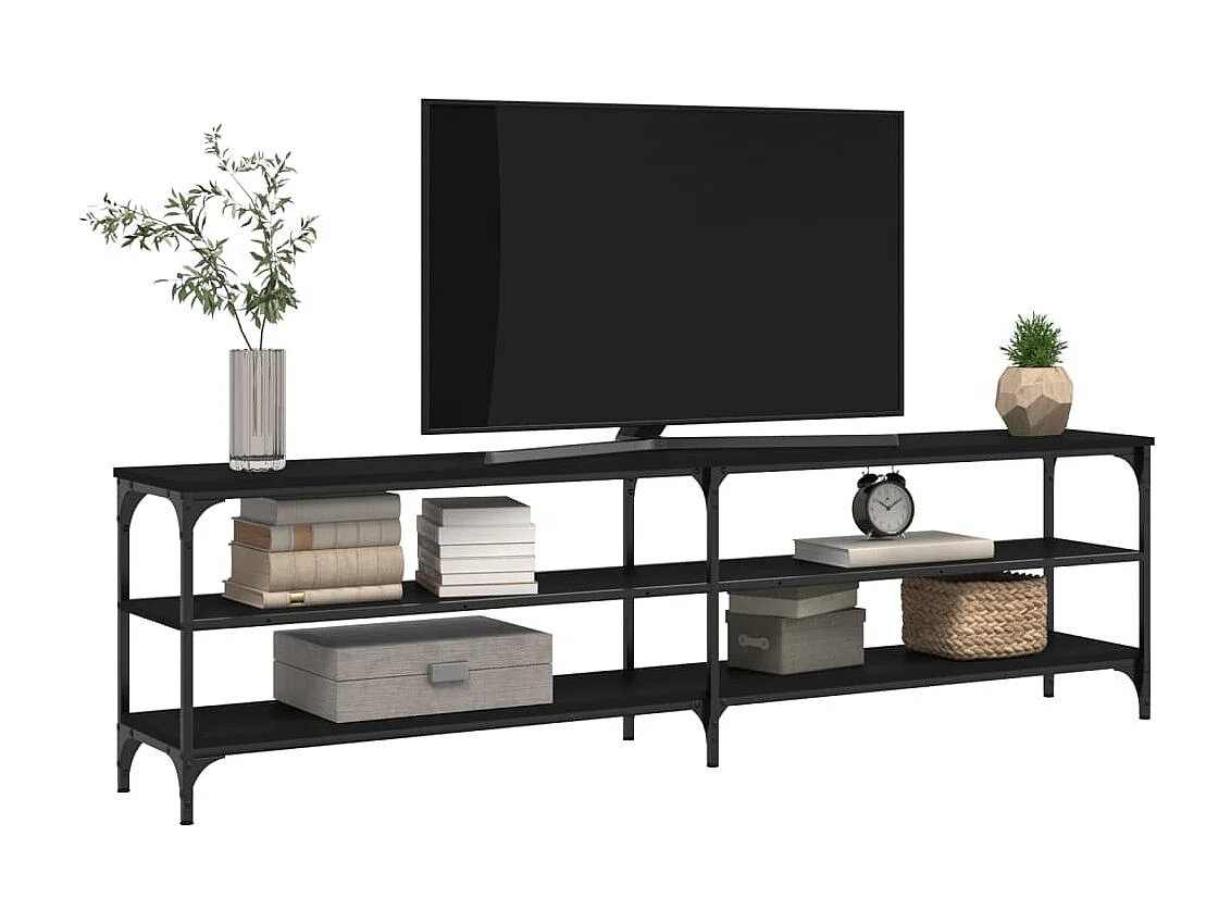 Meuble TV noir 180x30x50 cm bois d'ingénierie et métal