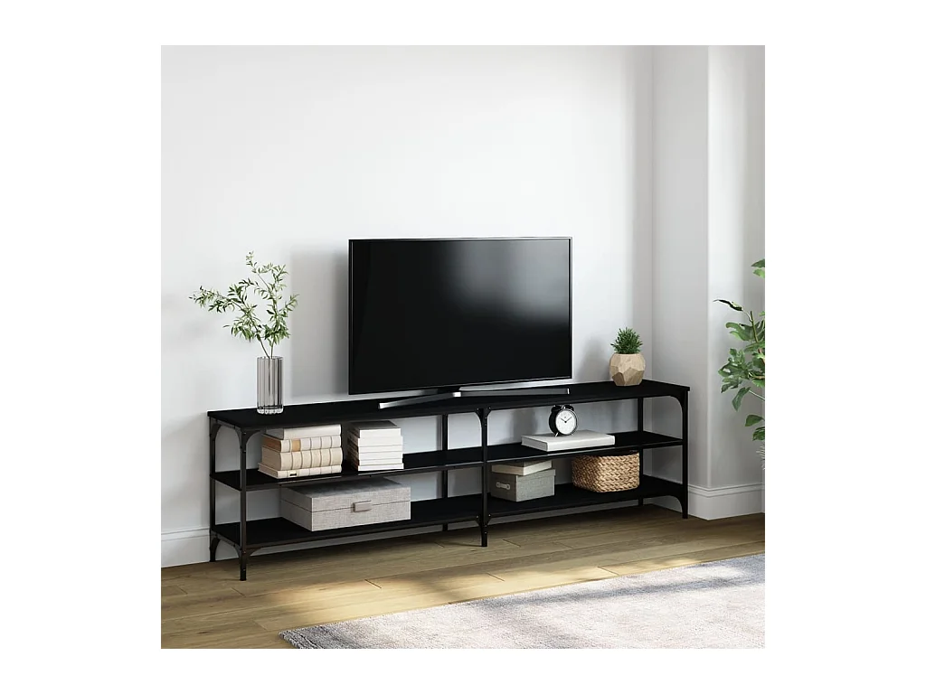 Meuble TV noir 180x30x50 cm bois d'ingénierie et métal