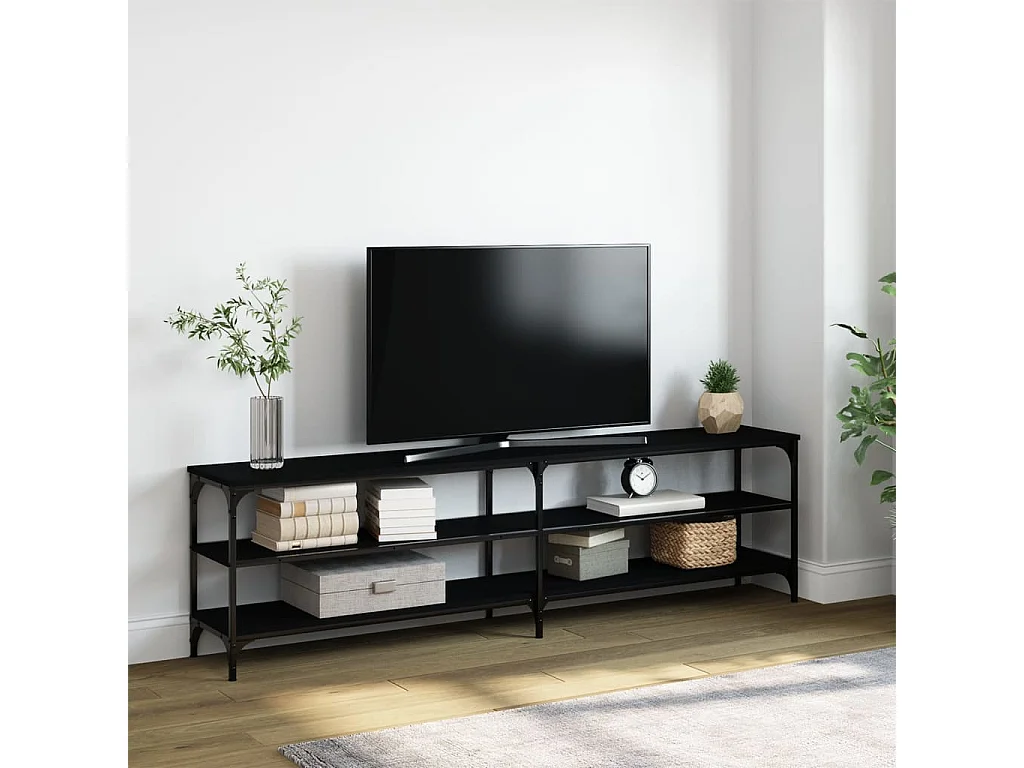 Meuble TV noir 180x30x50 cm bois d'ingénierie et métal