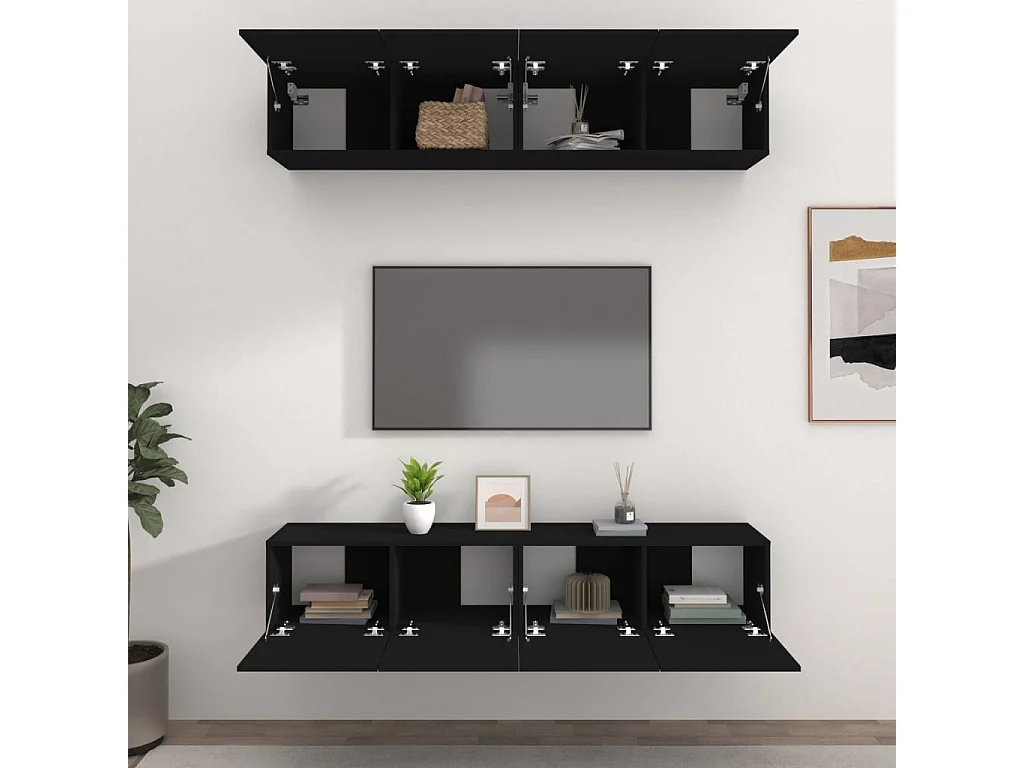 Mobile TV 4 pz Nero 80x30x30 cm MDF