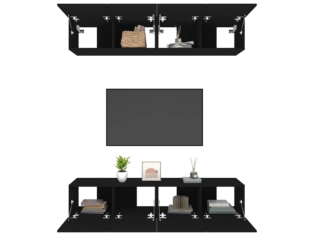 Mobile TV 4 pz Nero 80x30x30 cm MDF