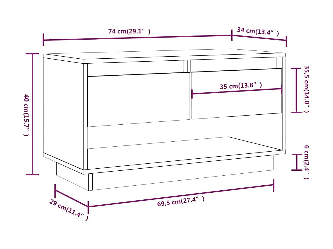 Meuble TV Noir 74x34x40 cm Bois de pin massif