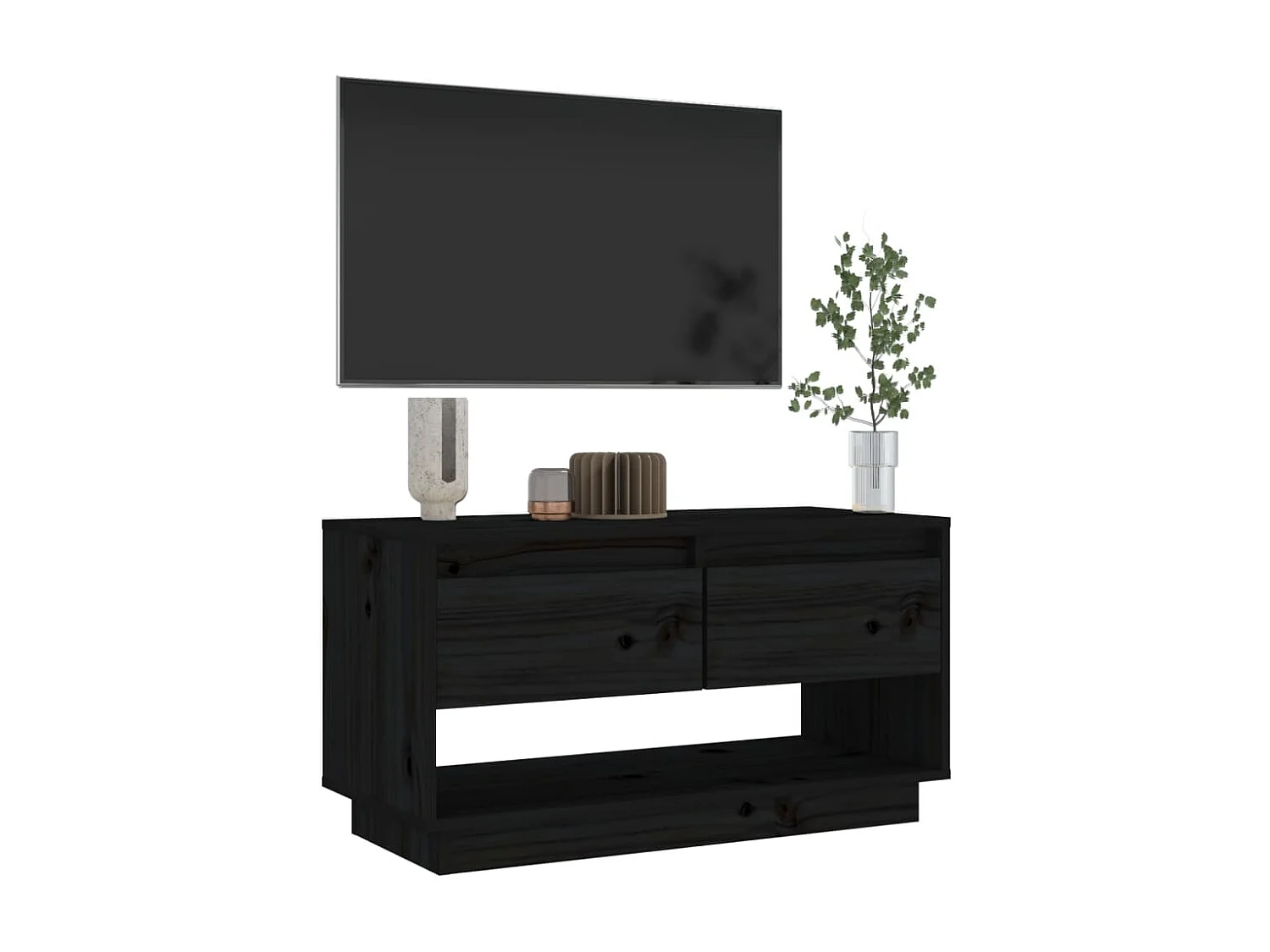 Meuble TV Noir 74x34x40 cm Bois de pin massif