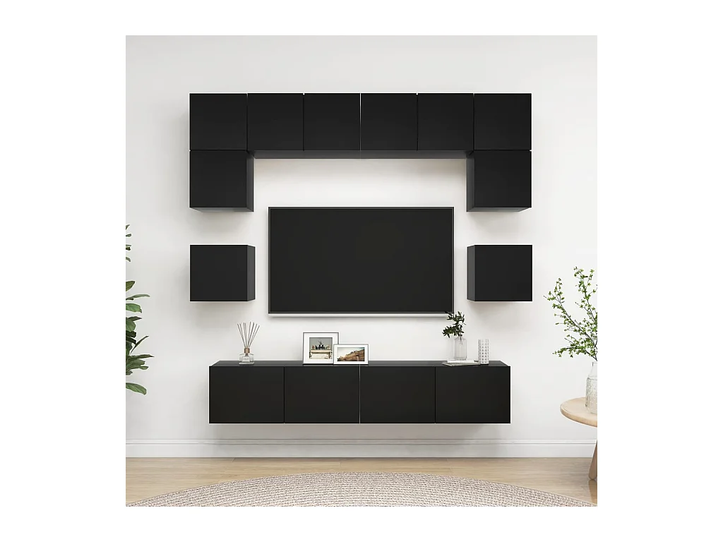 Ensemble de meuble TV 8 pcs Noir Aggloméré