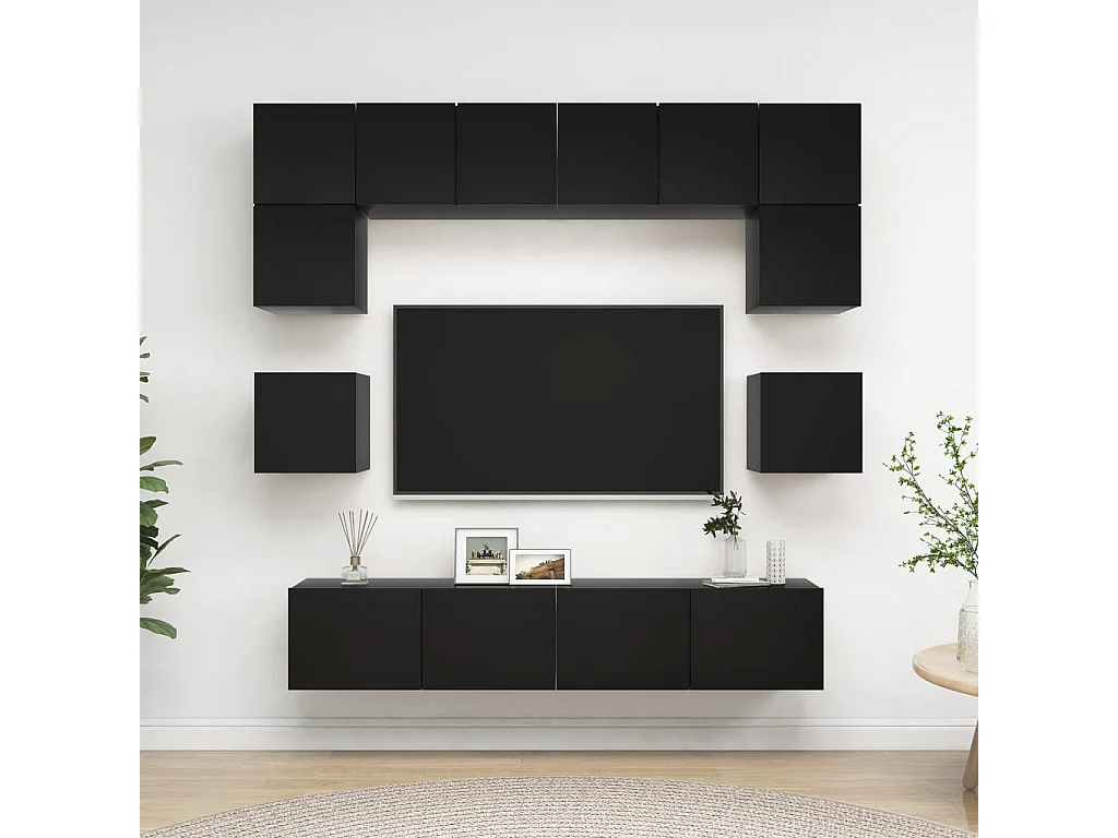 Ensemble de meuble TV 8 pcs Noir Aggloméré