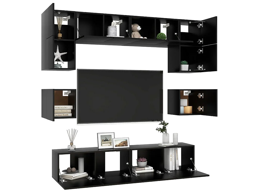 Ensemble de meuble TV 8 pcs Noir Aggloméré