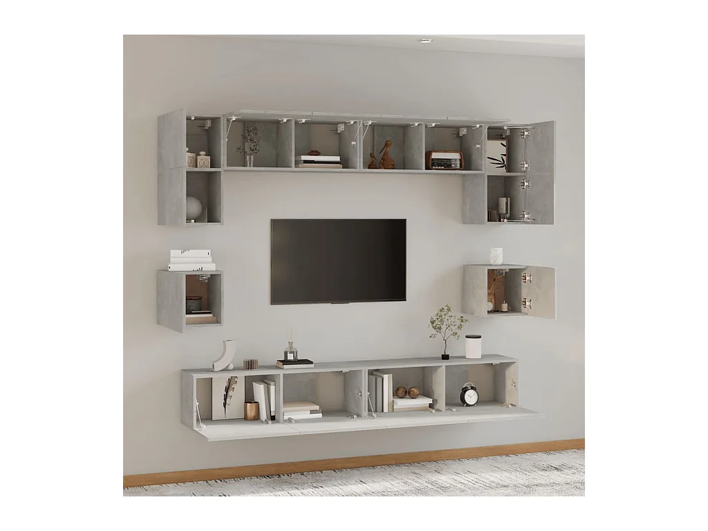 Ensemble de meubles TV 8 pcs Gris béton Bois d'ingénierie