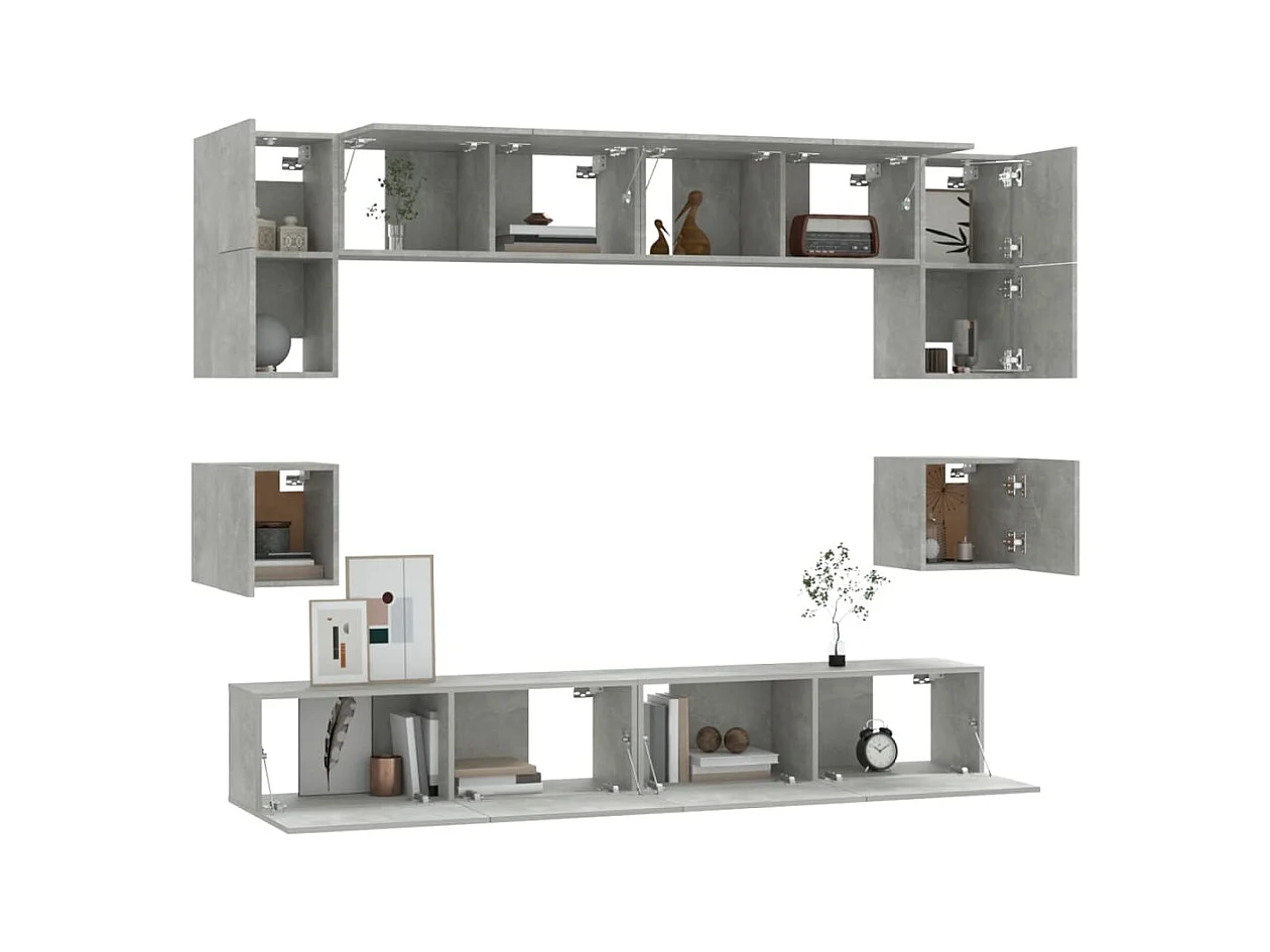 Ensemble de meubles TV 8 pcs Gris béton Bois d'ingénierie