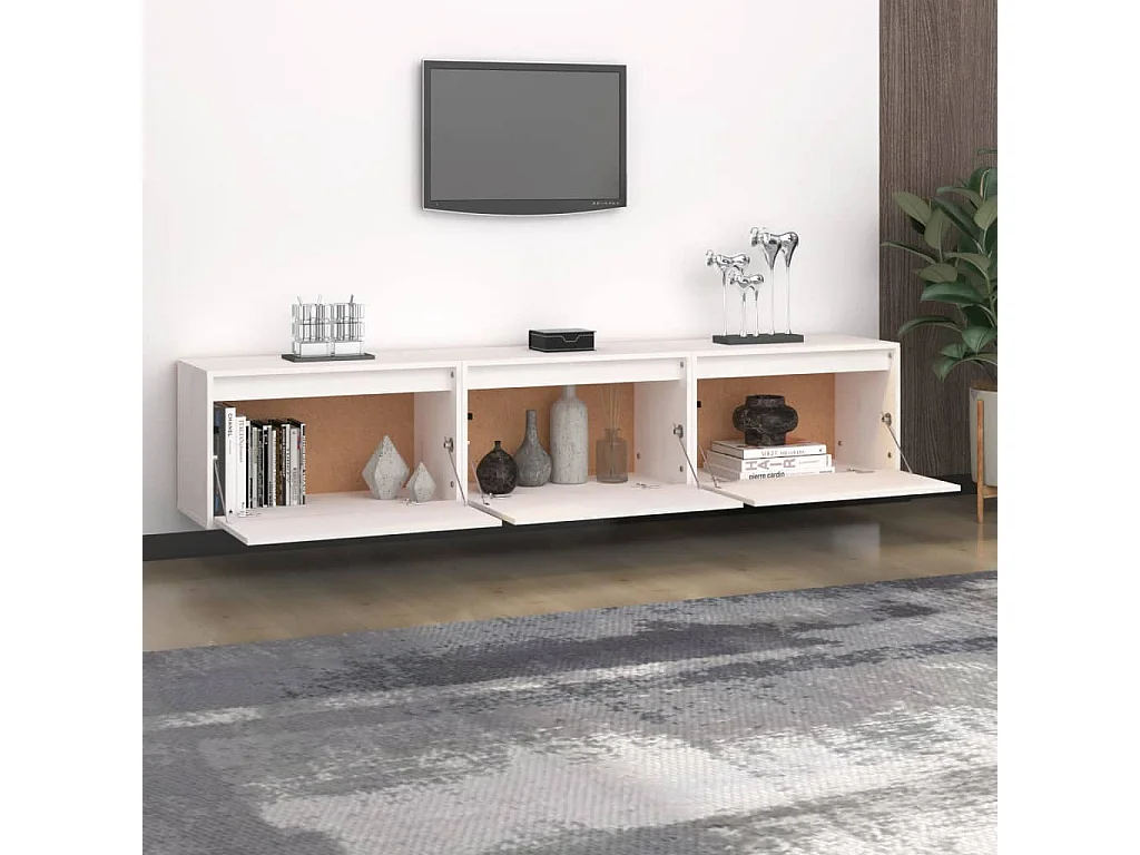 Meubles TV 3 pcs Blanc Bois massif de pin