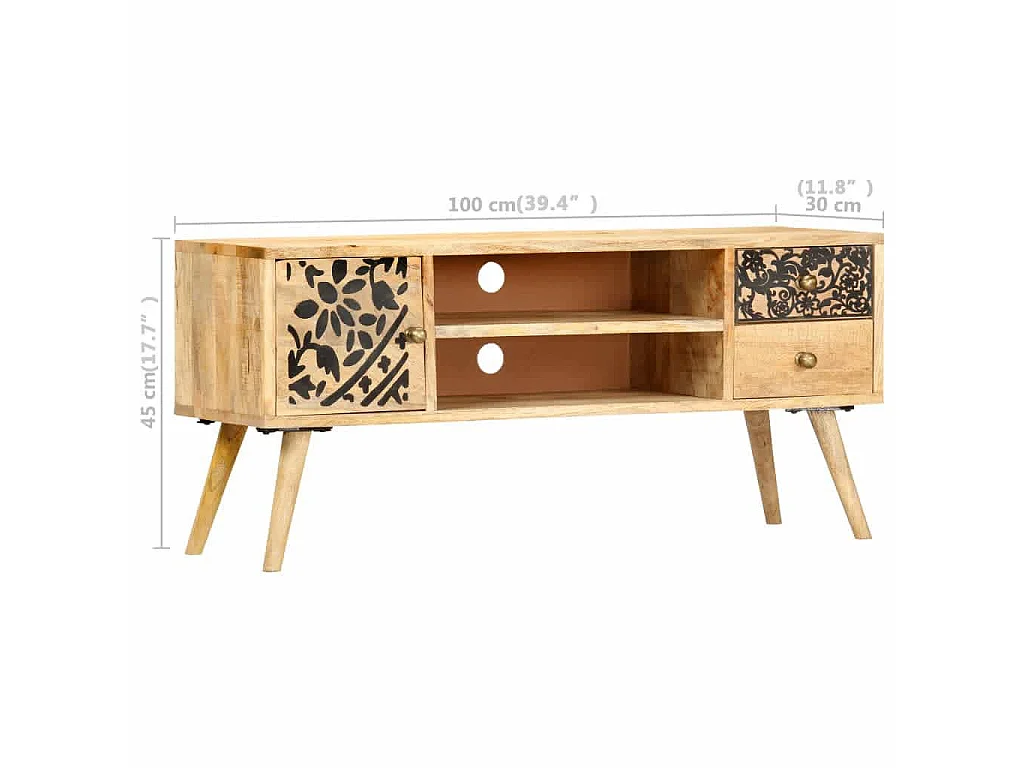 Móvel TV 100 x 30 x 45 cm Madeira maciça de mangueira
