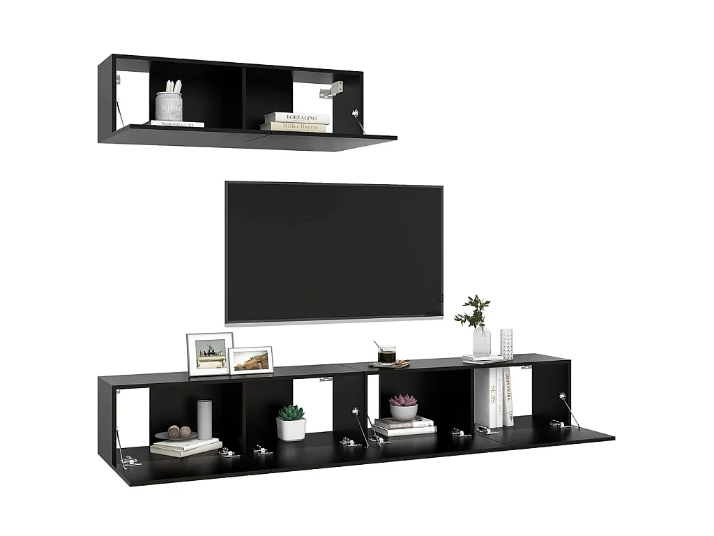 TV-meubel 3 stuks Zwart spaanplaat