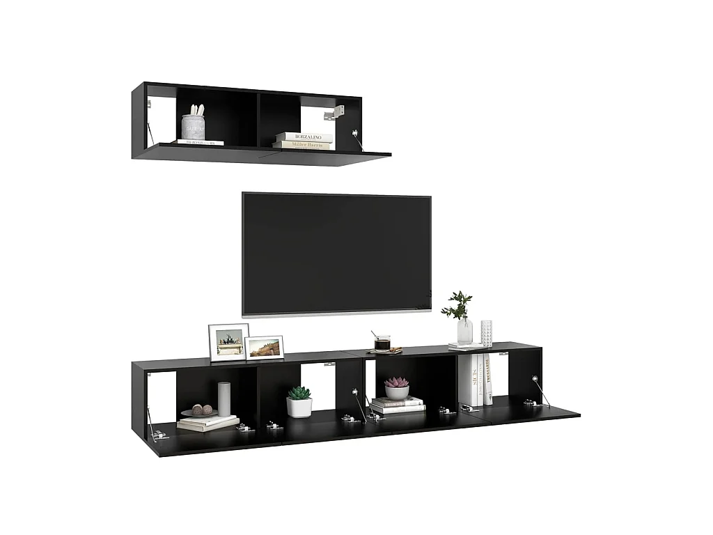Meubles TV 3 pcs Noir Aggloméré
