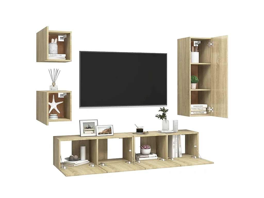 Ensemble de meuble TV 5 pcs Chêne sonoma Aggloméré