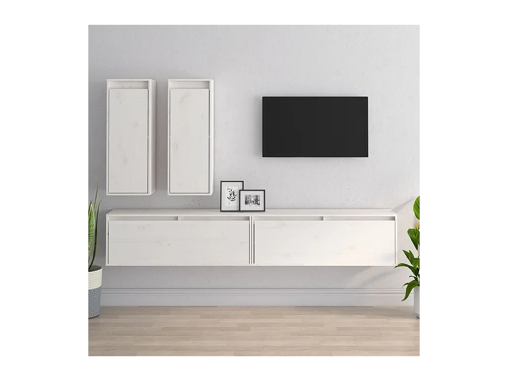 Meubles TV 4 pcs Blanc Bois massif de pin