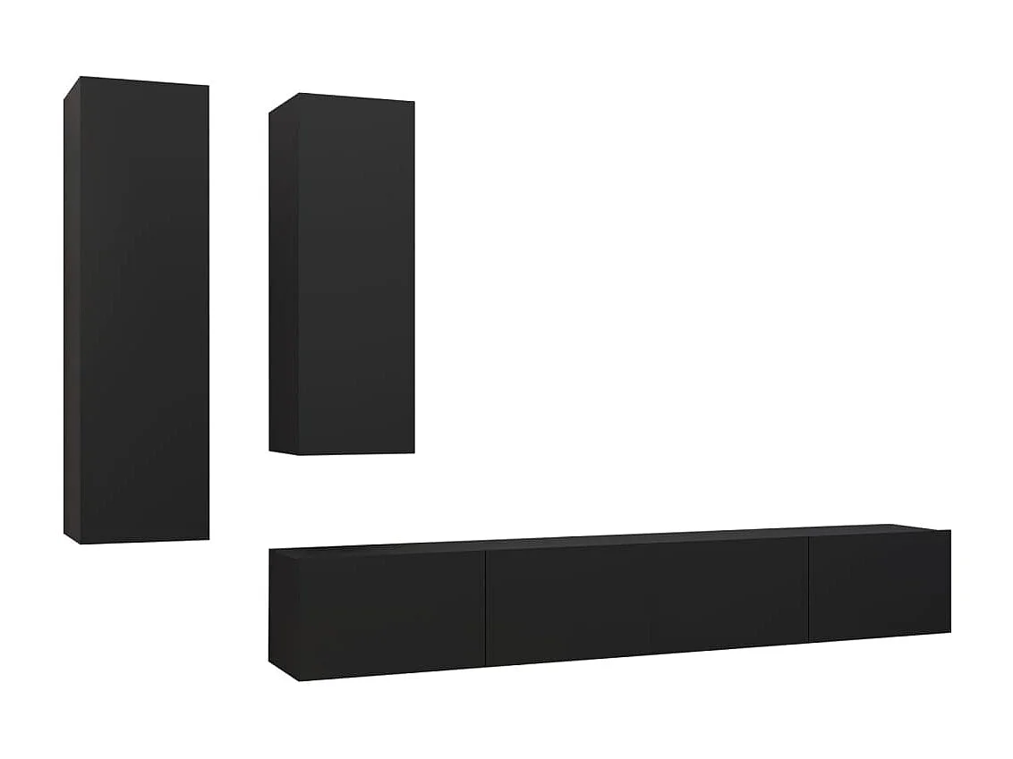 TV-Schrank-Set, 4-teilig, schwarze Spanplatte