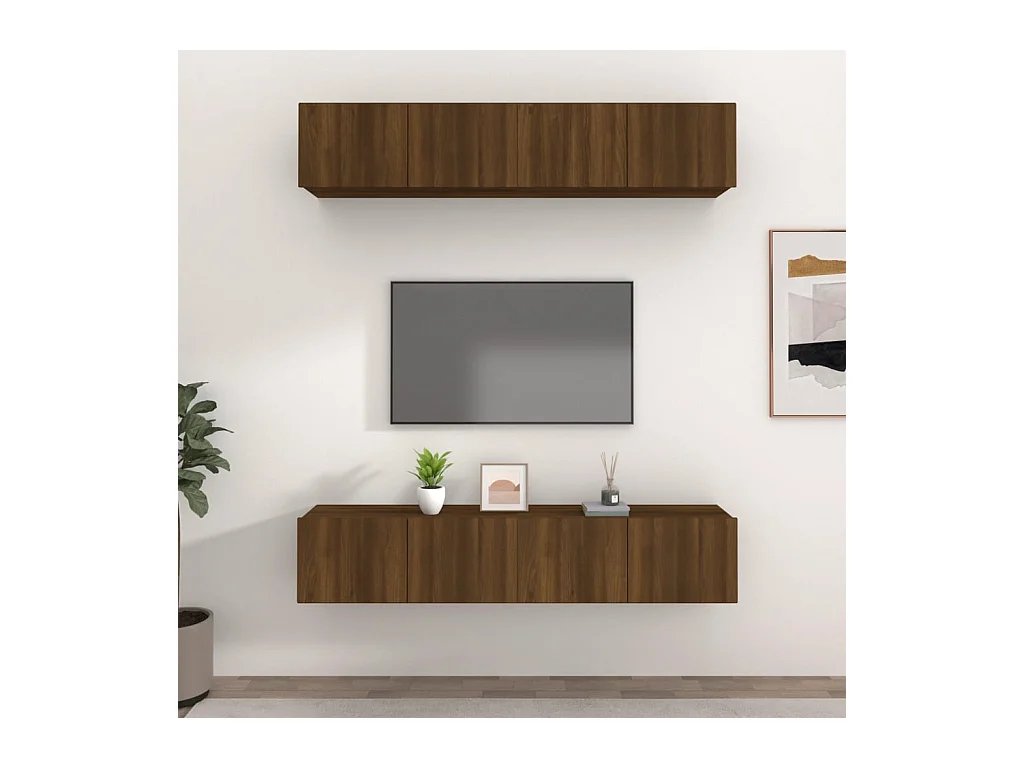 TV-meubel 4 stuks Bruin eiken 80x30x30 cm Bewerkt hout