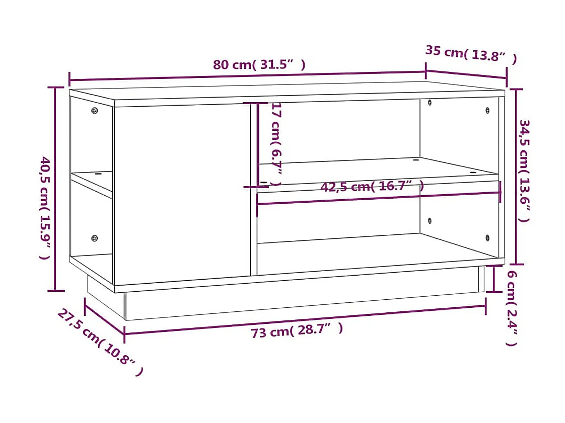 Meuble TV Gris 80x35x40,5 cm Bois de pin massif