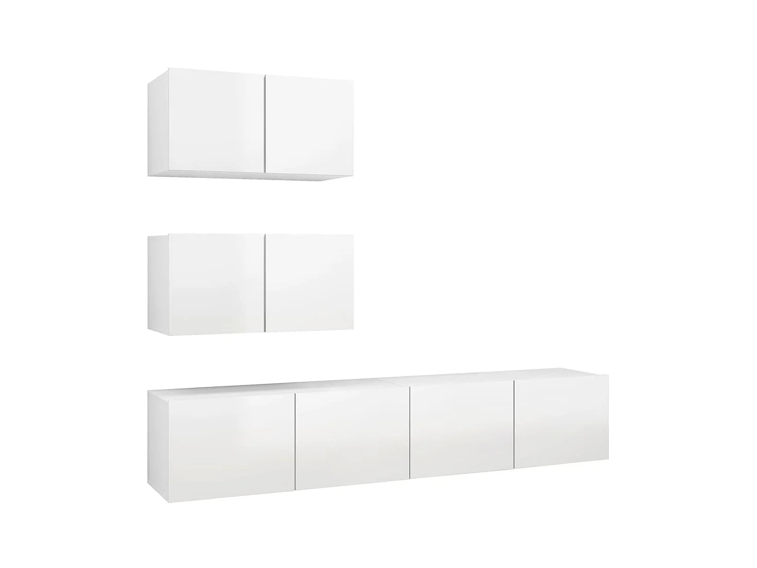 4-teiliges TV-Schrank-Set aus glänzend weißer Spanplatte