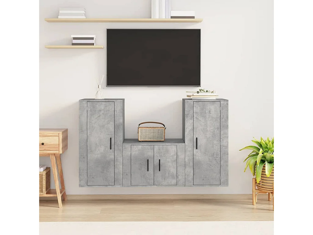 Ensemble de meubles TV 3 pcs Gris béton Bois d'ingénierie