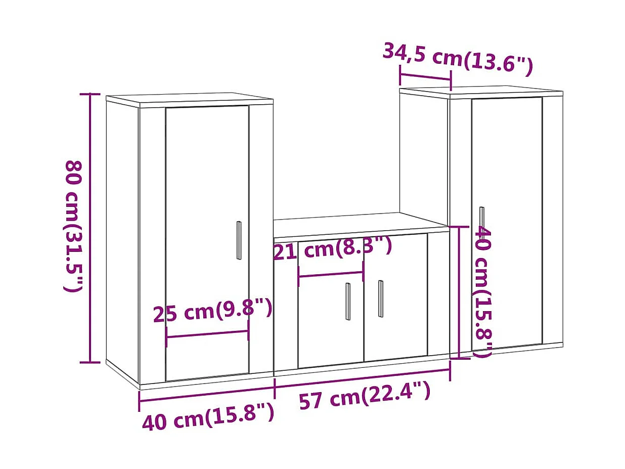 Ensemble de meubles TV 3 pcs Gris béton Bois d'ingénierie