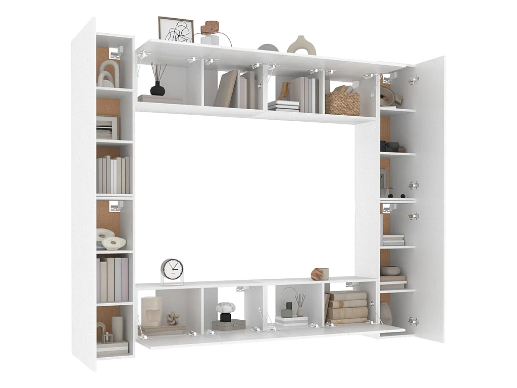 8-teiliges TV-Ständer-Set aus weißem Holzwerkstoff