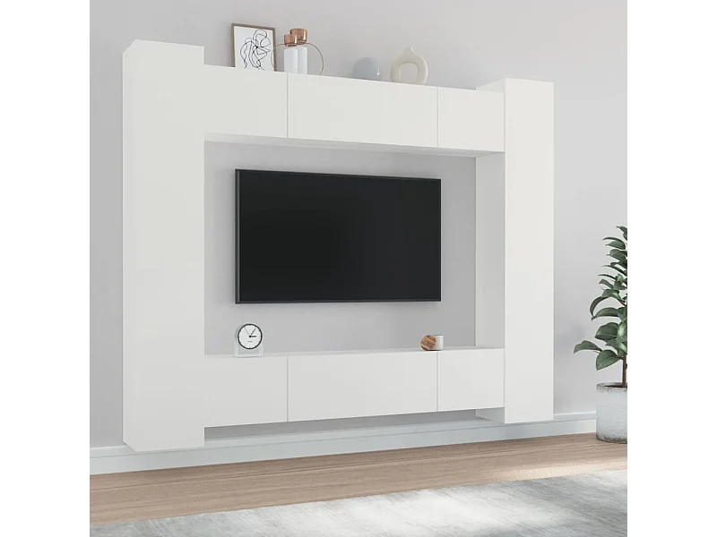 Set supporto TV da 8 pezzi in MDF bianco