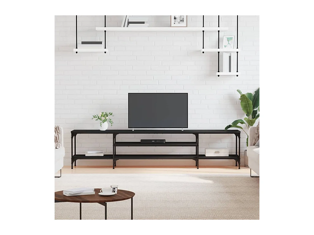Zwart tv-meubel 201x35x45 cm samengesteld hout en ijzer