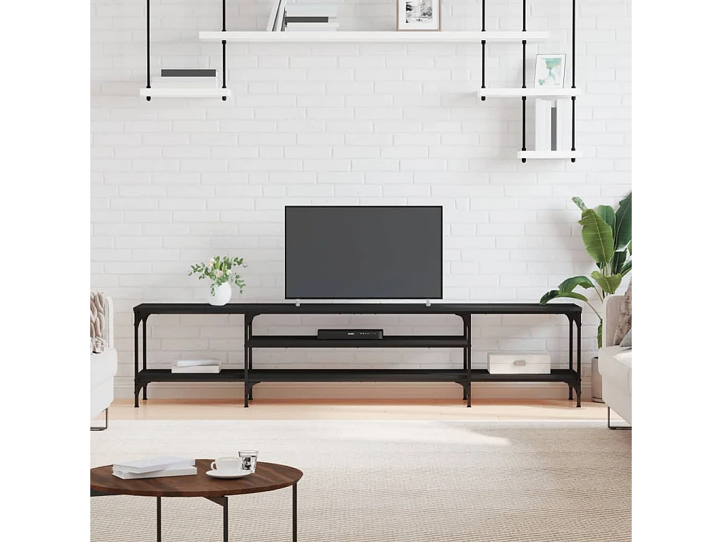 Zwart tv-meubel 201x35x45 cm samengesteld hout en ijzer