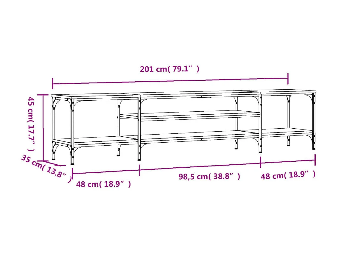Zwart tv-meubel 201x35x45 cm samengesteld hout en ijzer