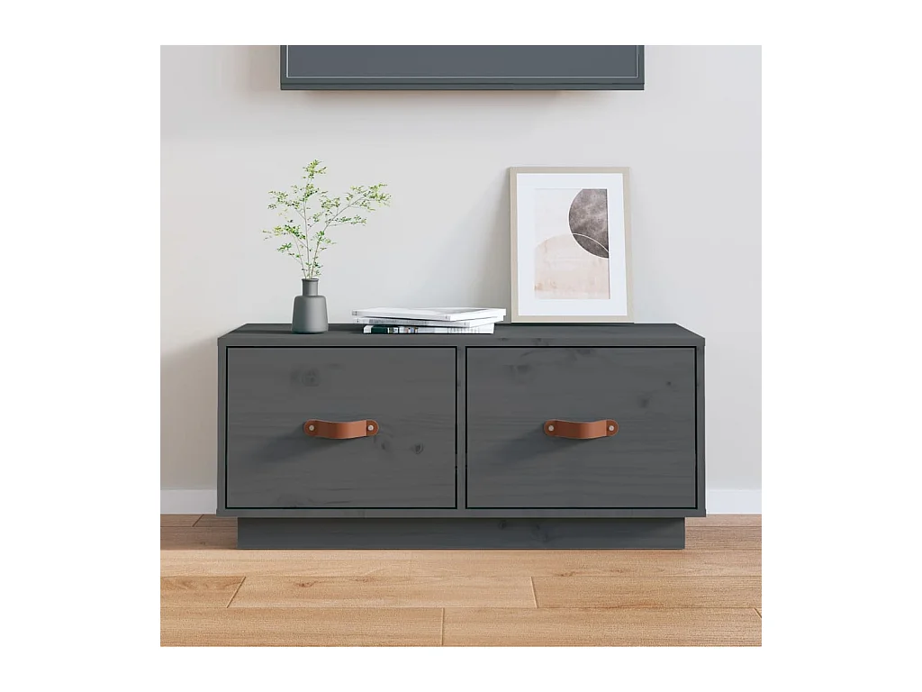 Meuble TV Gris 80x34x35 cm Bois de pin massif