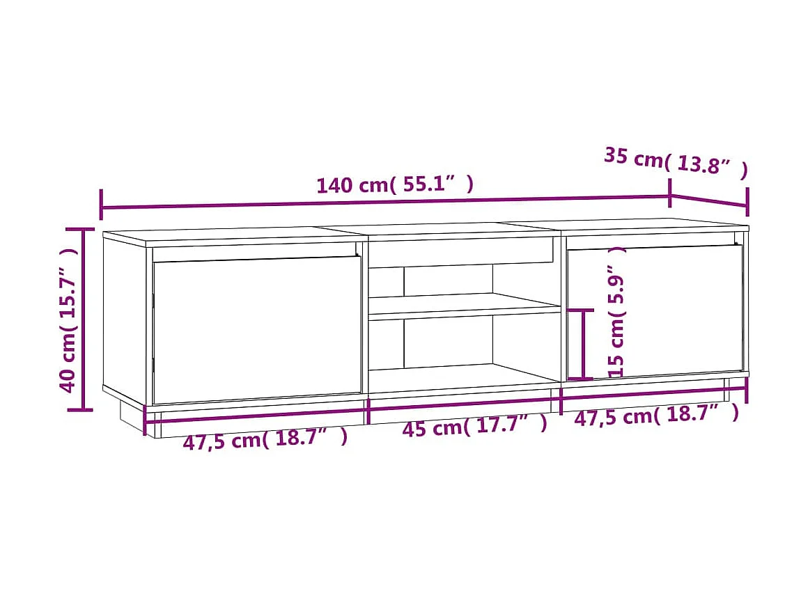 Meuble TV Blanc 140x35x40 cm Bois de pin massif