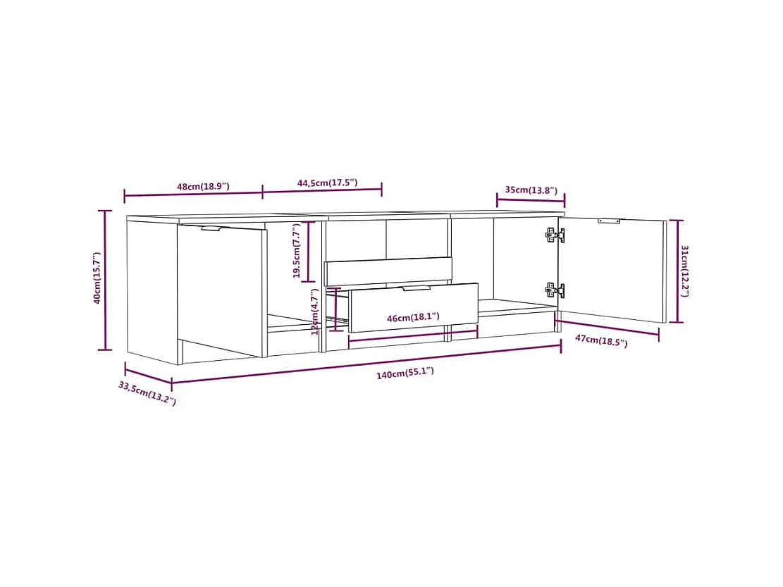Meuble TV Blanc 140x35x40 cm Bois d'ingénierie