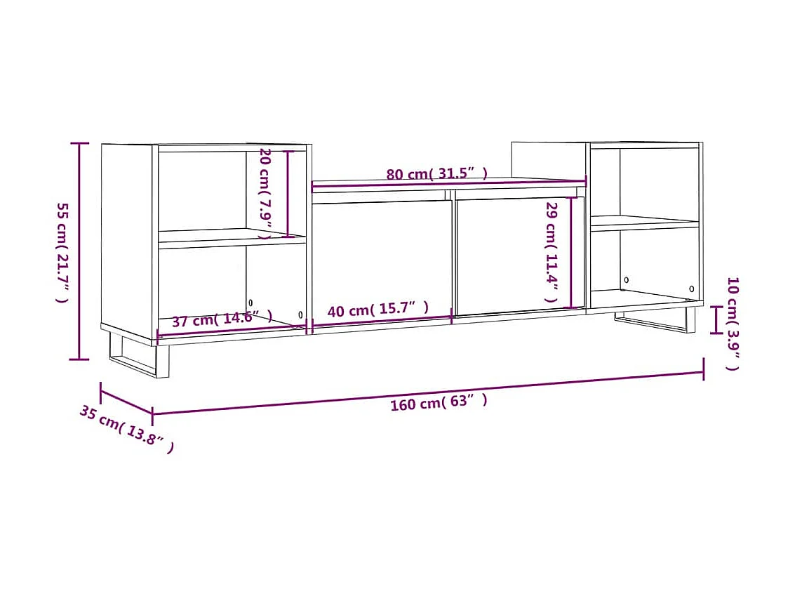 Mobile TV bianco 160x35x55 cm MDF