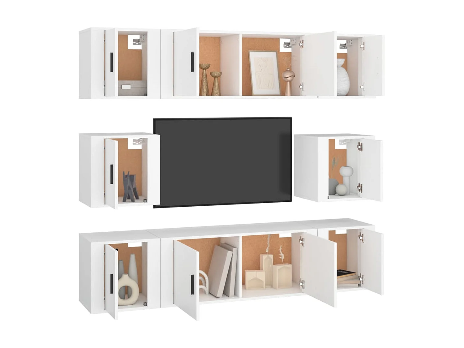 Set supporto TV da 8 pezzi in MDF bianco