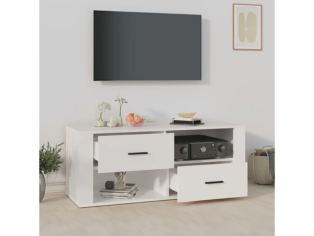 Mueble TV blanco 100x35x40 cm Madera contrachapada