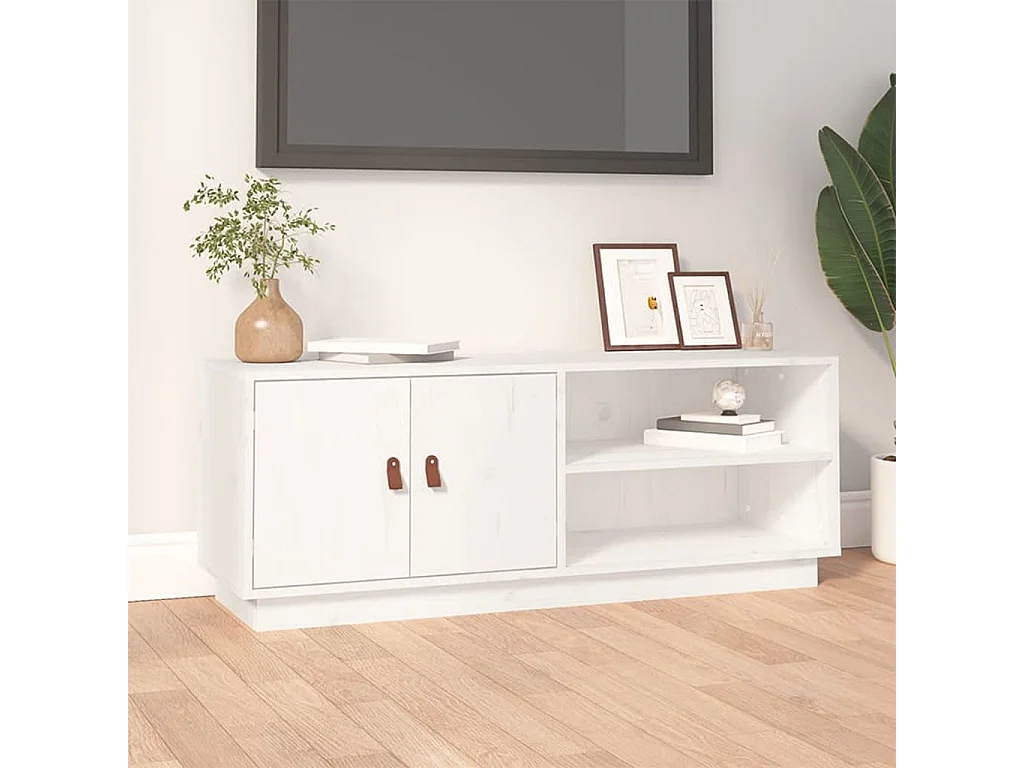 Meuble TV Blanc 105x34x40 cm Bois de pin massif