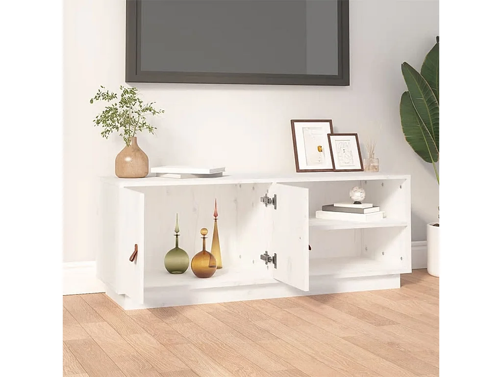 Meuble TV Blanc 105x34x40 cm Bois de pin massif