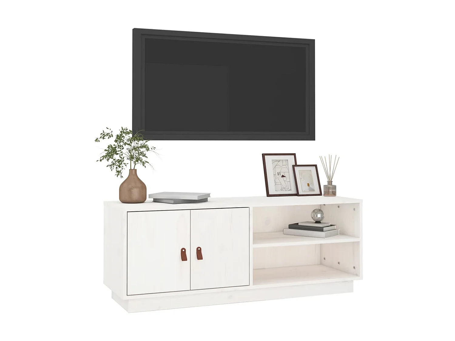 Meuble TV Blanc 105x34x40 cm Bois de pin massif