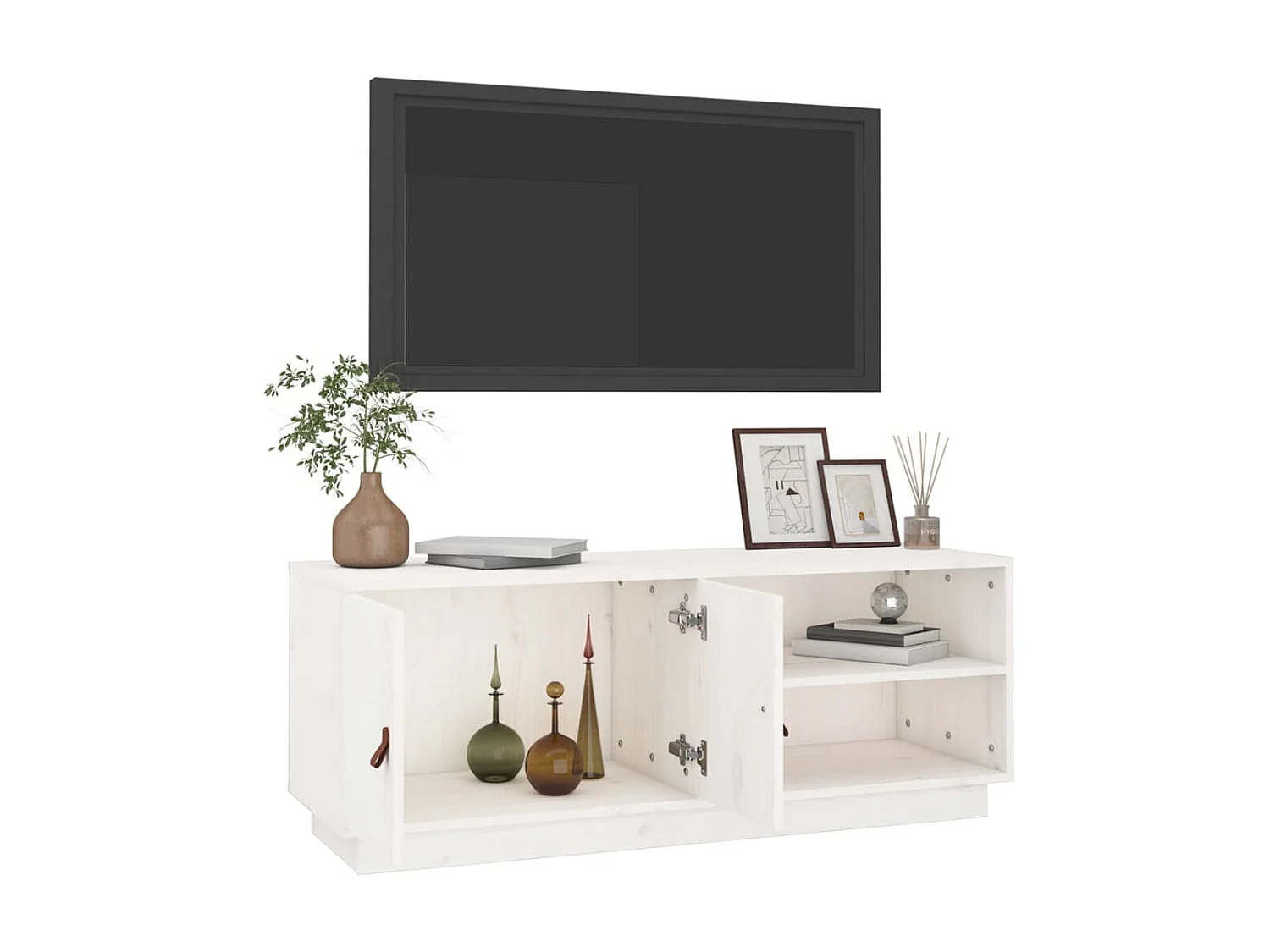 Meuble TV Blanc 105x34x40 cm Bois de pin massif