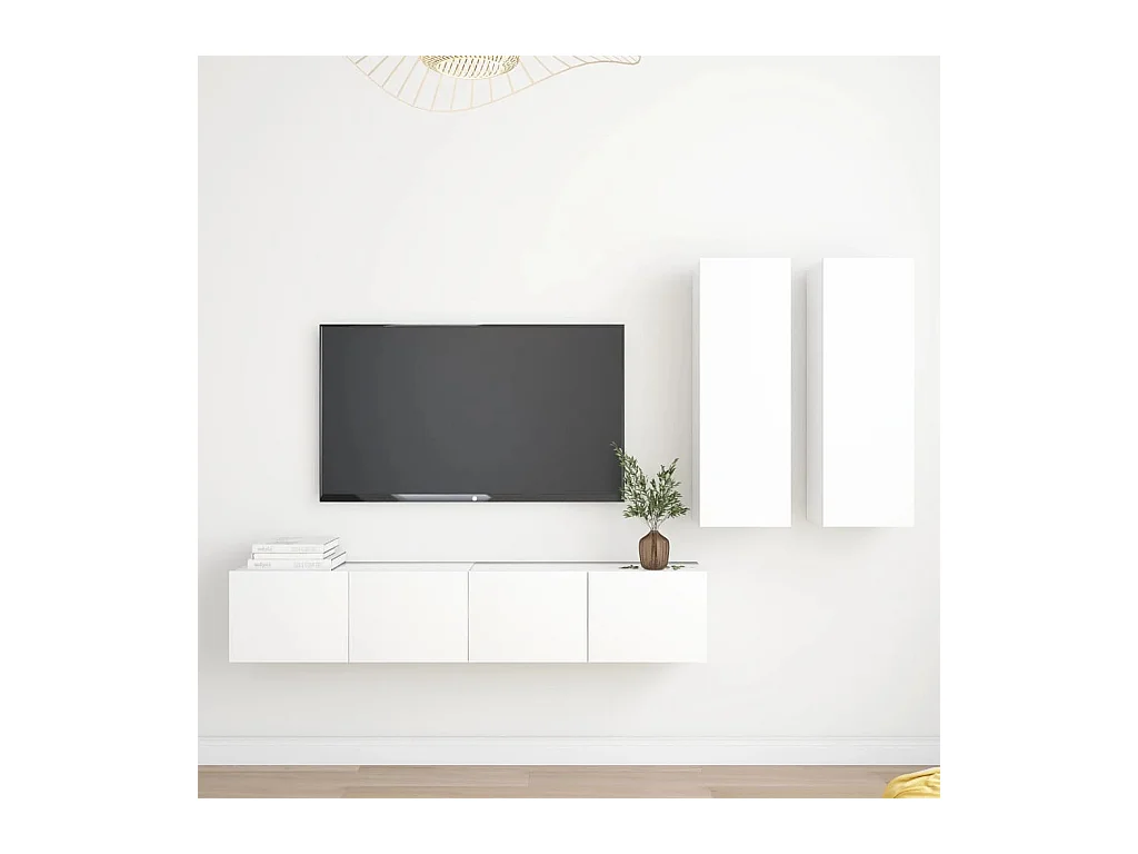 Ensemble de meubles TV 4 pcs Blanc Aggloméré